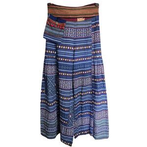 Thai Hill Tribe Boho Patchwork Harem Pants Blue Front Pocket Pom Pom